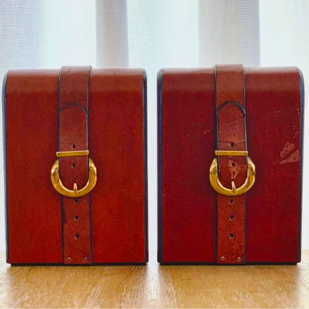 vintage equestrian brass buckle bookends